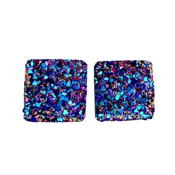 thejeweladdict Jewelry - 3 for 15🎀sm blue raspberry faux Druzy sq studs